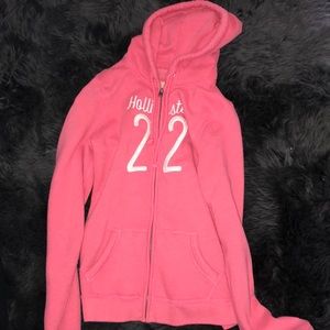 pink hollister zip up jacket